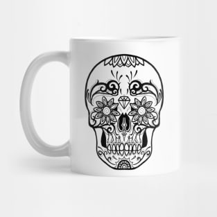 Sugar Skull Black and White Line Drawing Mug